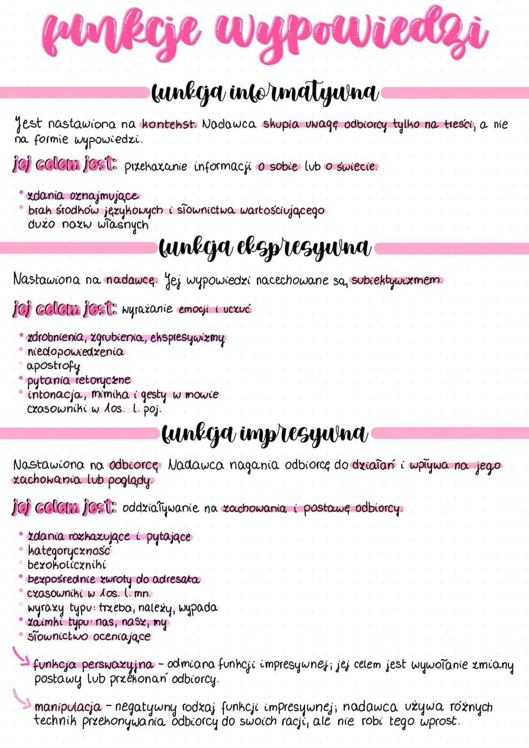 --- OCR Start ---
funkcje wypowiedzi
funkcja informatywna
Jest nastawiona na kontekst. Nadawca skupia uwagę odbiorcy tylko na treści, a nie