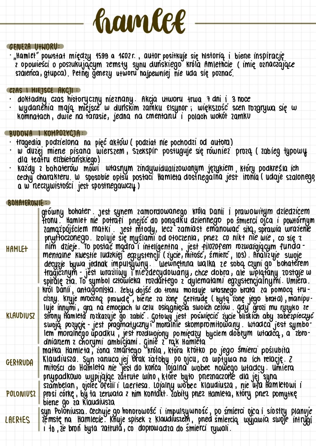 # hamlet
GENEZA UTWORU:
- „Hamlet" powstał między 1599 a 1602r., autor positkuje się historią i biene inspirację
z opowieści o poszukującym