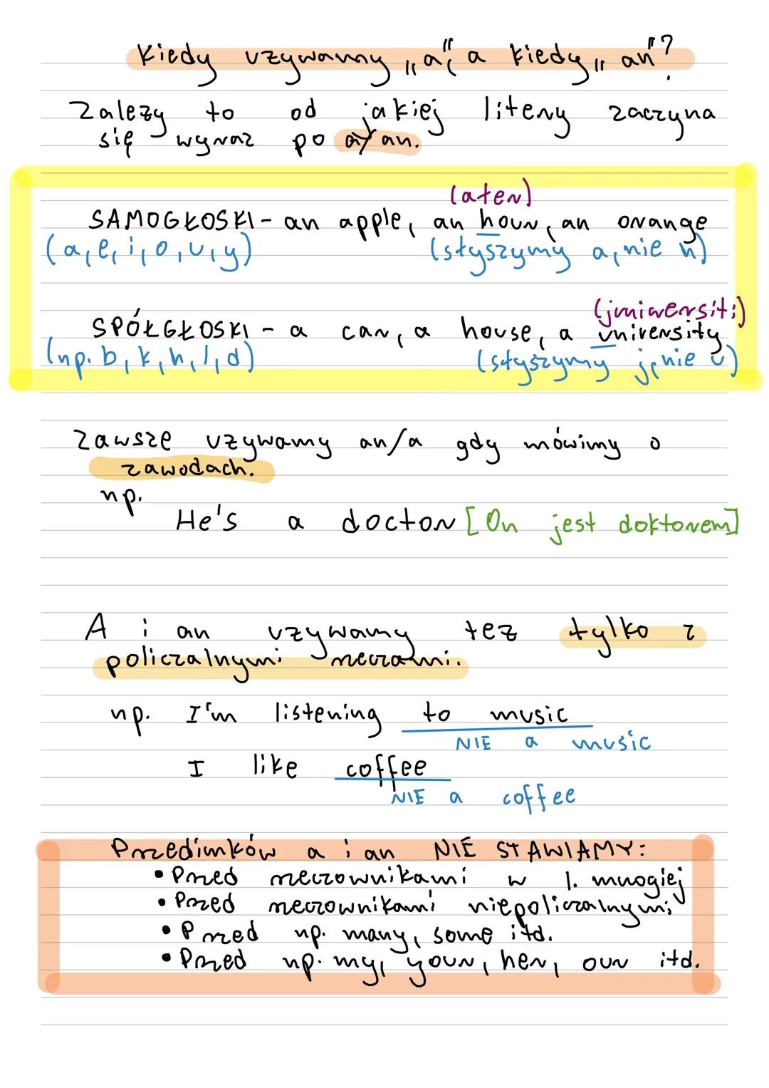 IMA
-tłumaczenie
- wymowa
- wyjaśnienie
Temat: Articles and quantifiers
a) Articles
1 a/an
Uzywamy ich gdy mówimy o czymś
ogólnym
np: