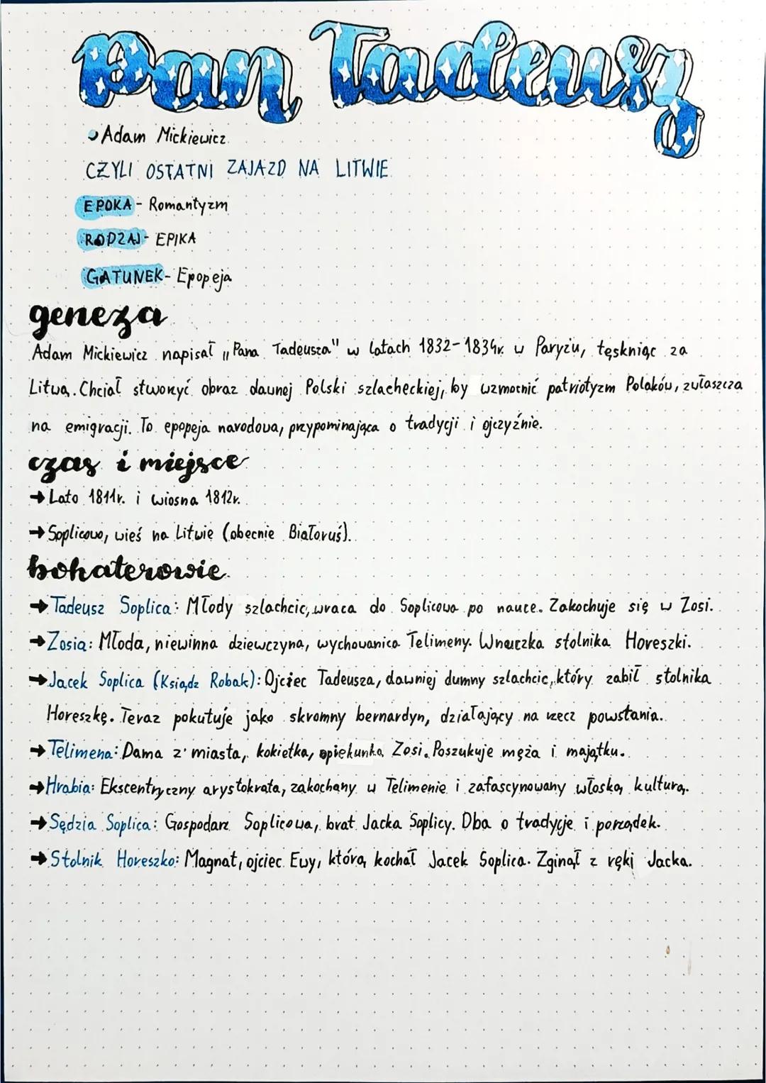 --- OCR Start ---
Adam Mickiewicz.
CZYLI OSTATNI ZAJAZD NA LITWIE
EPOKA- Romantyzm
RODZAJ EPIΚΑ
GATUNEK-Epopeja
geneza
Adam Mickiewicz napis