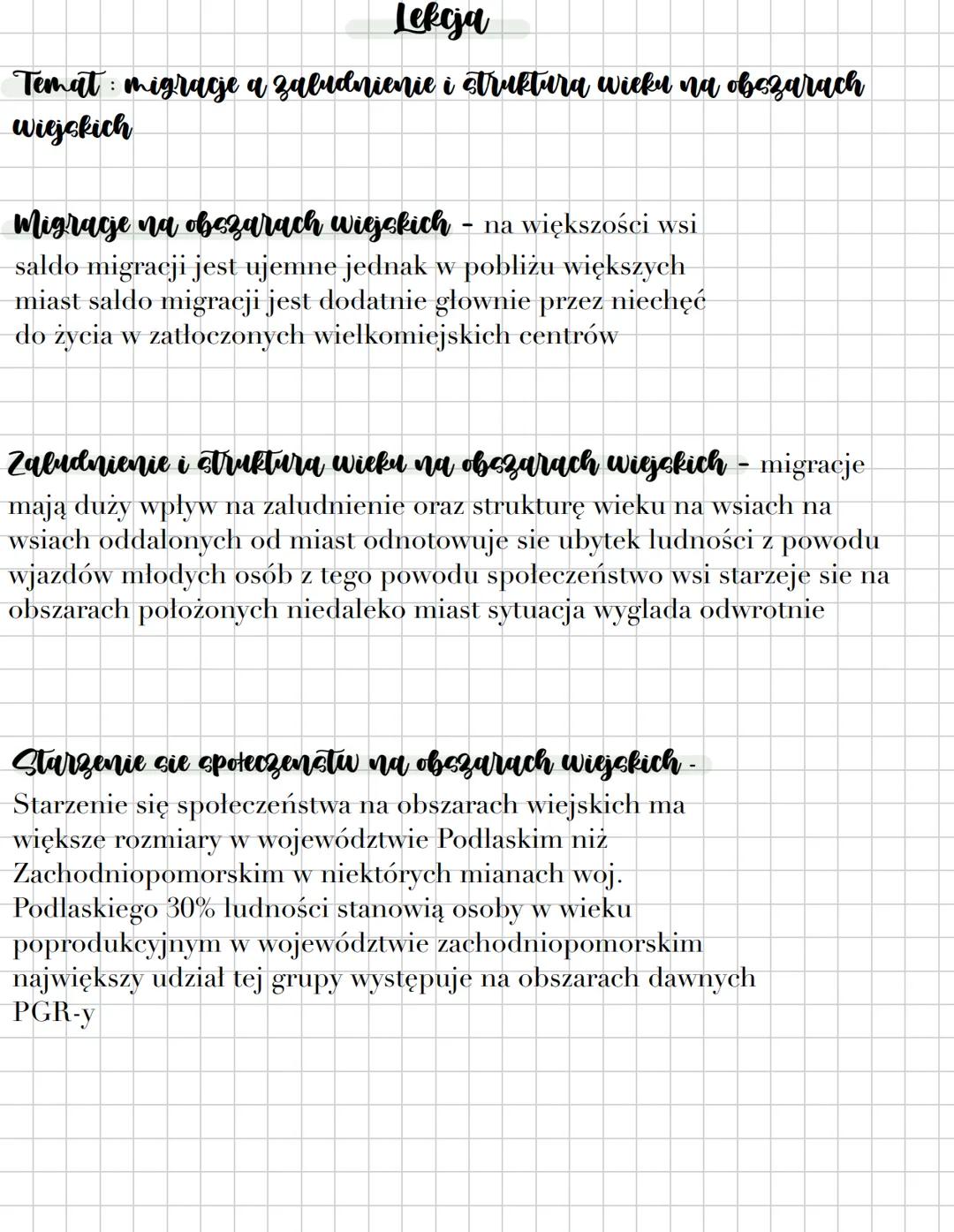 # Lekcja
Temat: migracje a zabudnienie i struktura wieku na obszarach
Wiejskich
Migracje na obszarach wiejskich na większości wsi
saldo mi