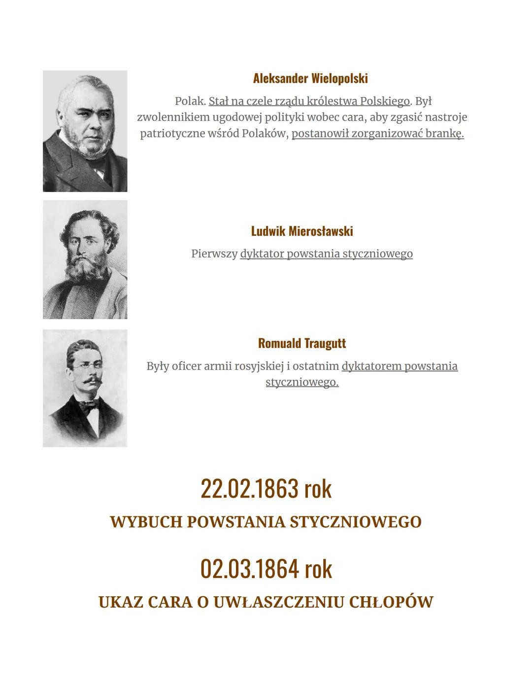 # Historia dział IV
Ziemie Polskie po wiośnie ludów
1. POWSTANIE STYCZNIOWE
1. pojęcia: praca organiczna, czerwoni i biali, branka, wojna