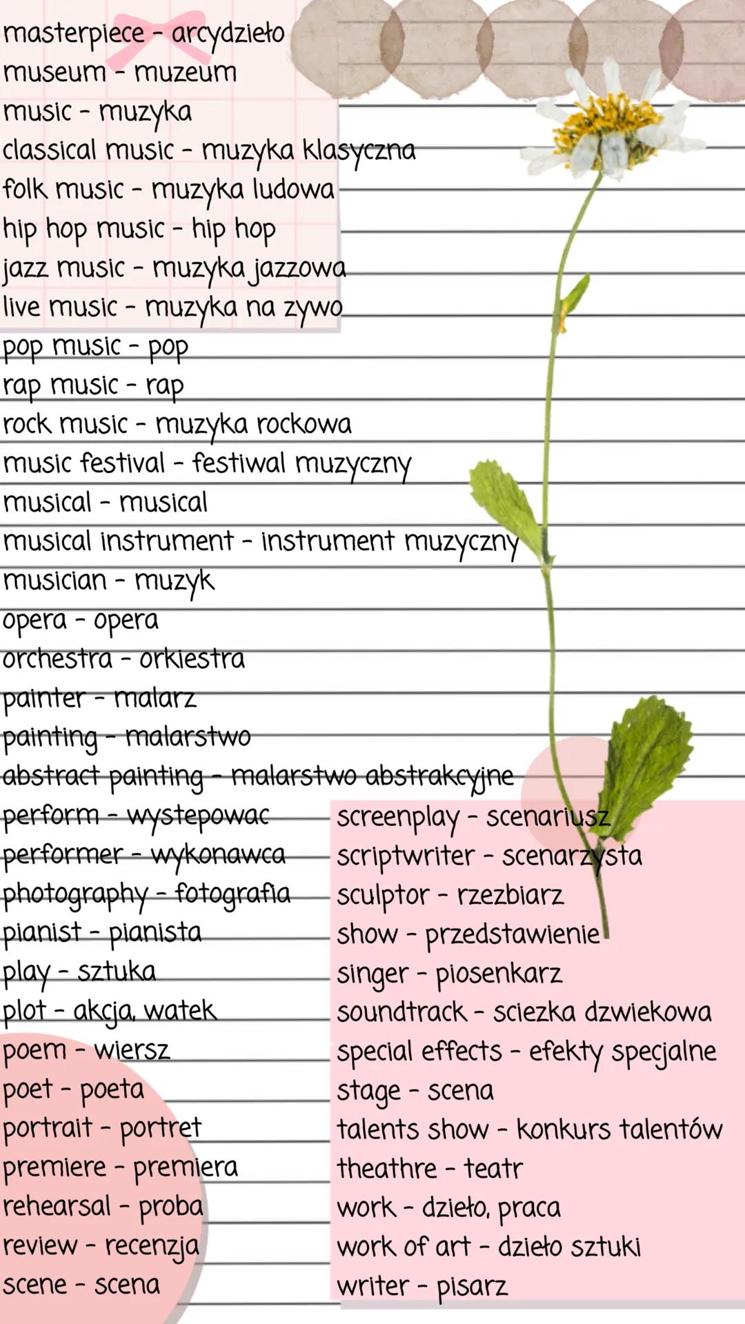 # Kultura- Culture
actor - aktor
actress aktorka
art collection - kolekcja sztuki
art exhibition - wystawa sztuki
art gallery - galeria sztu