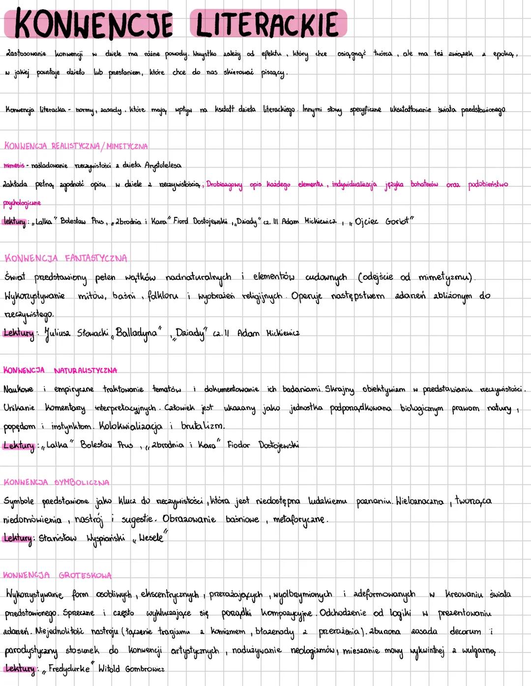 # KONWENCJE LITERACKIE
Zastosowanie konwencji w dziele ma różne powody. Najczęściej zależy od efektu, który chce osiągnąć twórca, ale ma też