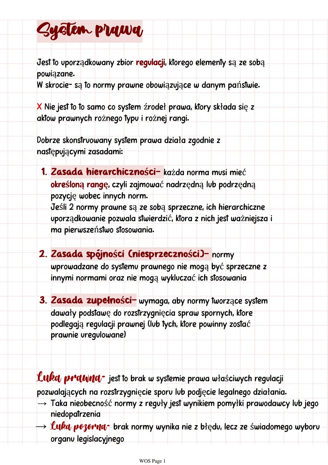 # System prawa
Jest to uporządkowany zbior regulacji, ktorego elementy są ze sobą
powiązane.
W skrocie- są to normy prawne obowiązujące w