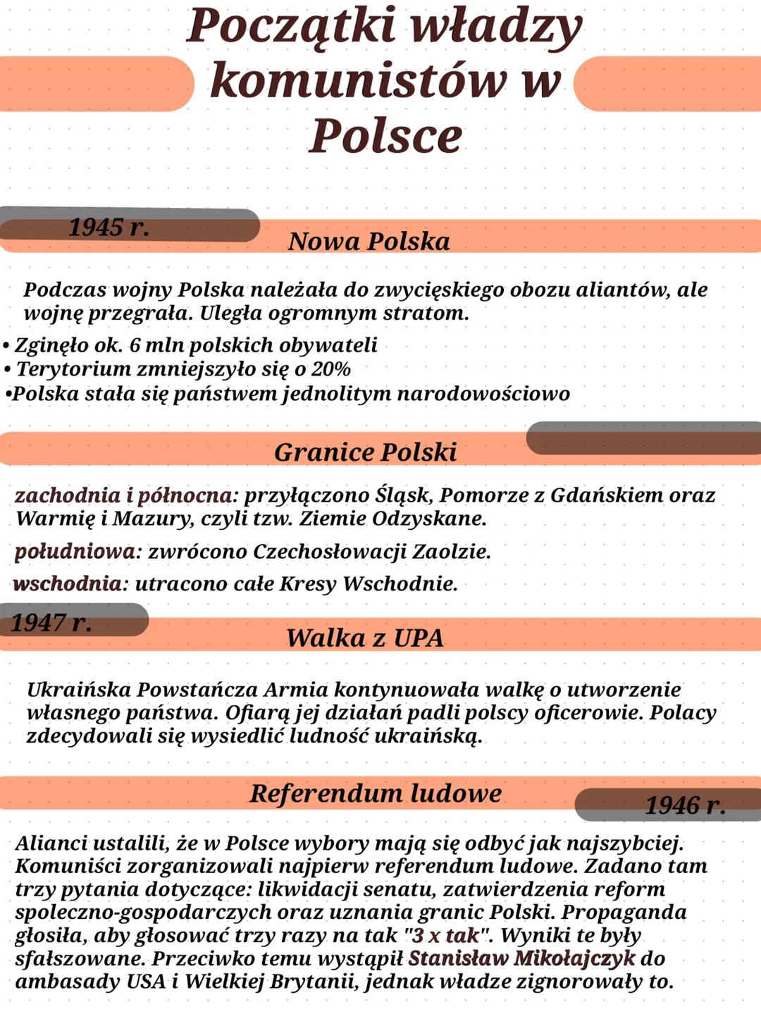 --- OCR Start ---
1945 r.
Początki władzy
komunistów w
Polsce
Nowa Polska
Podczas wojny Polska należała do zwycięskiego obozu aliantów, ale