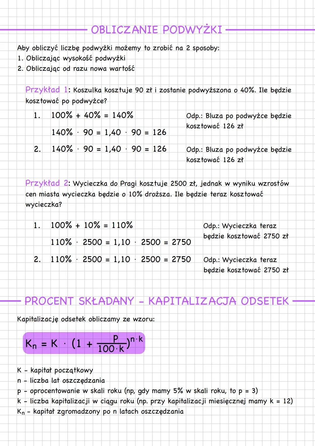 # procenty
-> procent - część całości o mianowniku 100. Zapisujemy go symbolem %
p% = 100
Np. 1% to 1 setna całości:
1% = 1 = 0,01
100