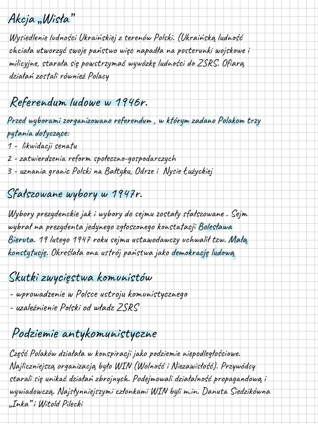 # Początki władzy komunistów w Polsce
Daty
1944-dekret o reformie rolnej
1946-referendum ludowe
1447- wybory do sejmu ustawodawczego ora