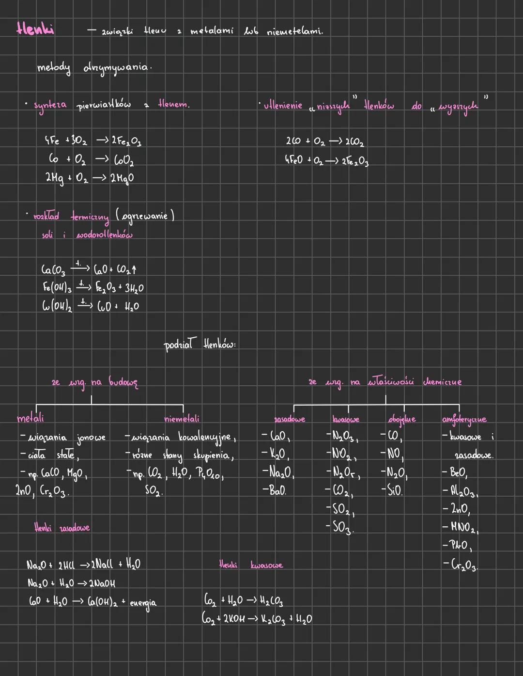 Henki
- związki Heuu z metalami lub niemetelami.
metody drymywania.
* synteza pierwiastków z tlenem.
$4Fe +3O_2 \rightarrow 2Fe_2O_