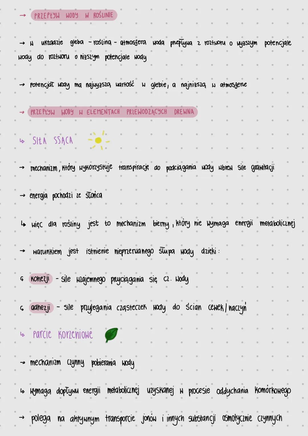 GOSPODARKA WODNA ROŚLIN
→ Potencjat Hodny - miara zdolności komórki do pobierania lub oddawania wody na drodze osmozy
$\Psi_w = \Psi_s + \