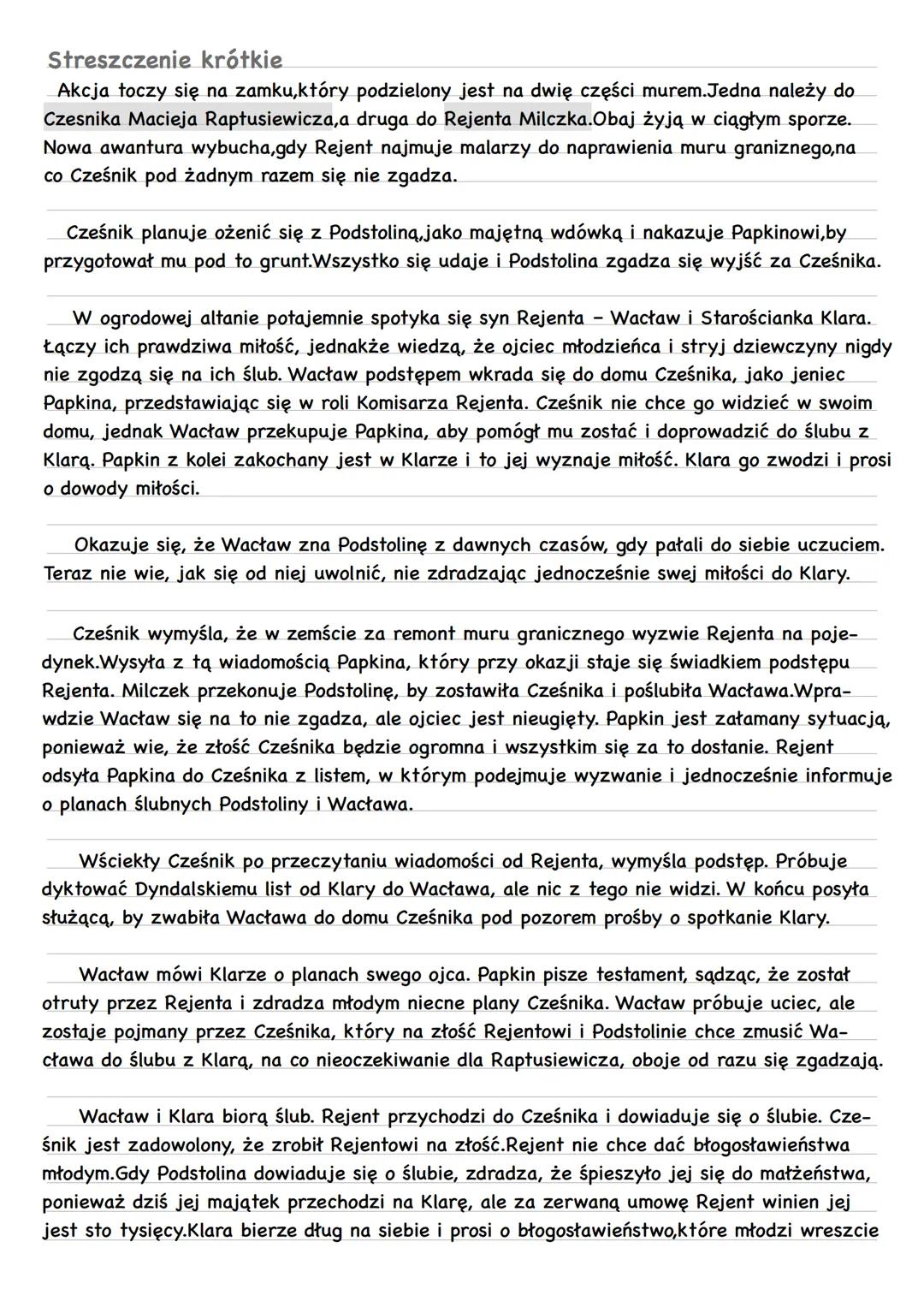 # Zemsta
Podstawowe informacje
⚫czas akcji przełom XVIII i XIX wieku. Wydarzenia rozgrywają się w ciągu jednego dnia.
@miejsce akcji:zame
