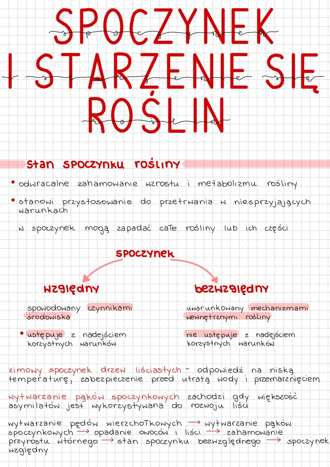 # SPOCZYNEK
# I STARZENIE SIĘ
# ROŚLIN
Stan Spoczynku rośliny
• odwracalne zahamowanie wzrostu i metabolizmu rośliny
• stanowi przystos