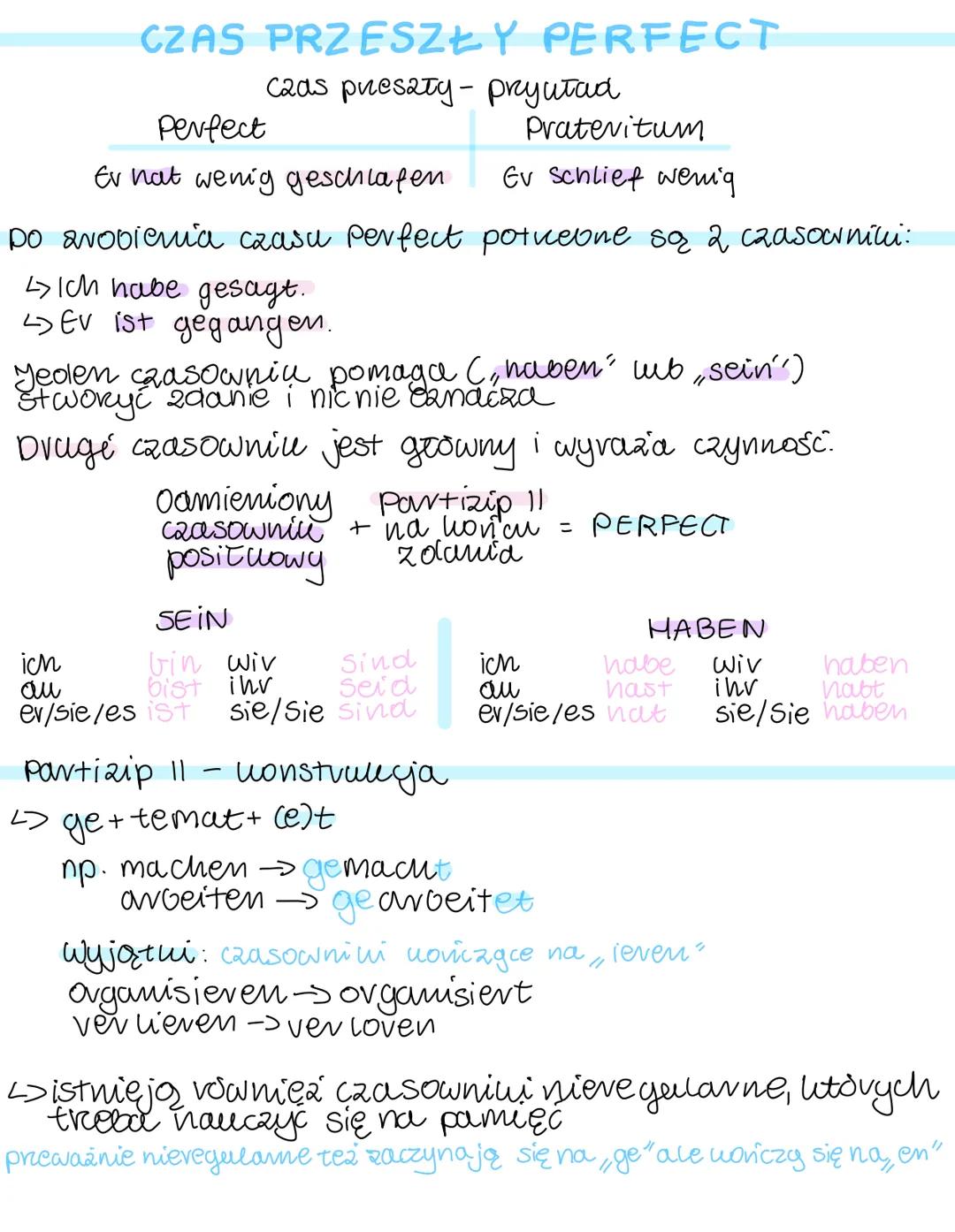 # CZAS PRZESZŁY PERFECT
Czas preszty pryutad
| Perfect | Pratevitum |
| ----------- | ----------- |
| Ev nat wenig geschlafen | Ev Schlief