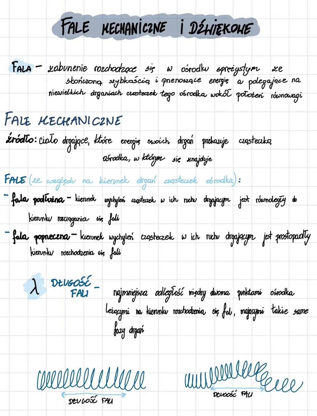 # FALE MECHANICZNE I DŹWIĘKONE
FALA- zabunenie rozchodzące się w ośrodku spreżystym ze
skończoną, szybkością, i prenoszące energię a polega