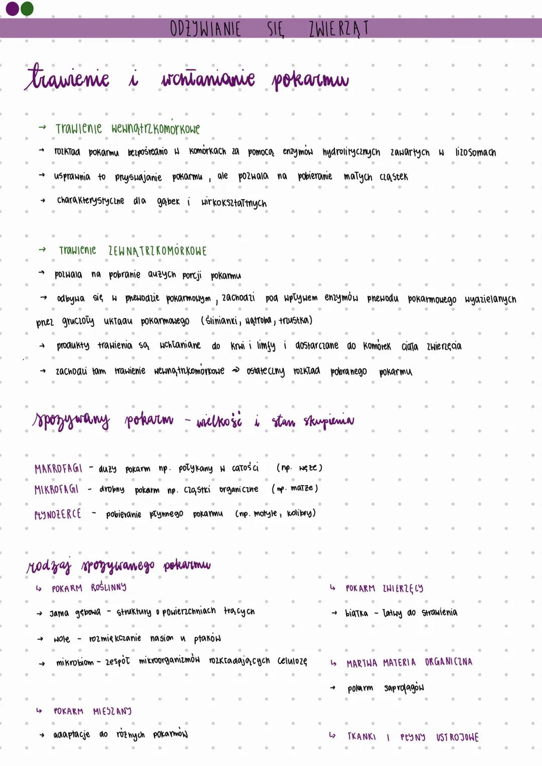 # ODZYWIANIE SIĘ ZWIERZĄT
trawienie i wchłanianie pokarmu
* TRAWIENIE wewnątrz komorkowe
* rozkład pokarmu bezpośrednio w komórkach z