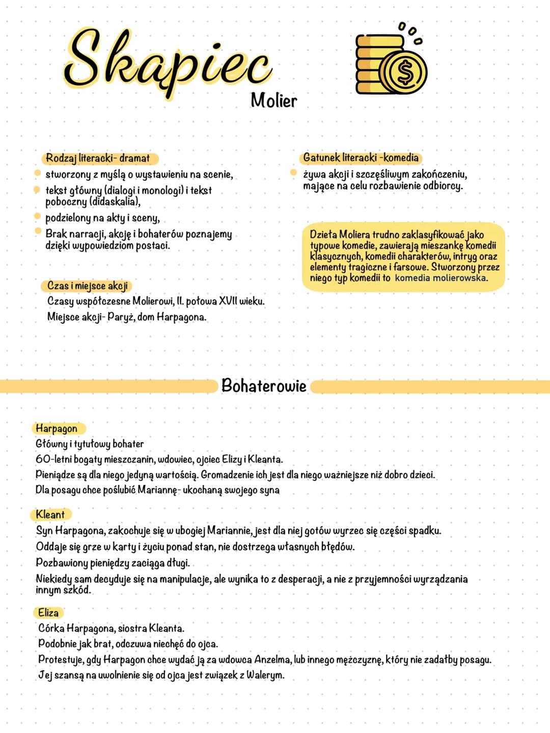 Skąpiec- Molier. Opracowanie i pytania jawne