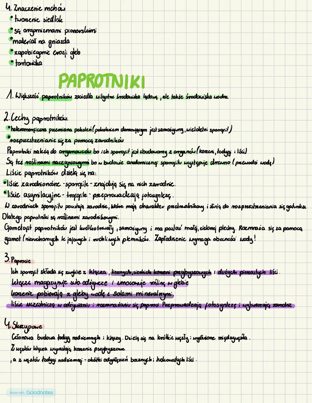 # Mszaki i Paprotniki
1. mchy to rośliny Iadaure (większość) jale i wodne. Zasiedlają teveny wilgotne (najniższa wansua lasu).
2. Lechy mc