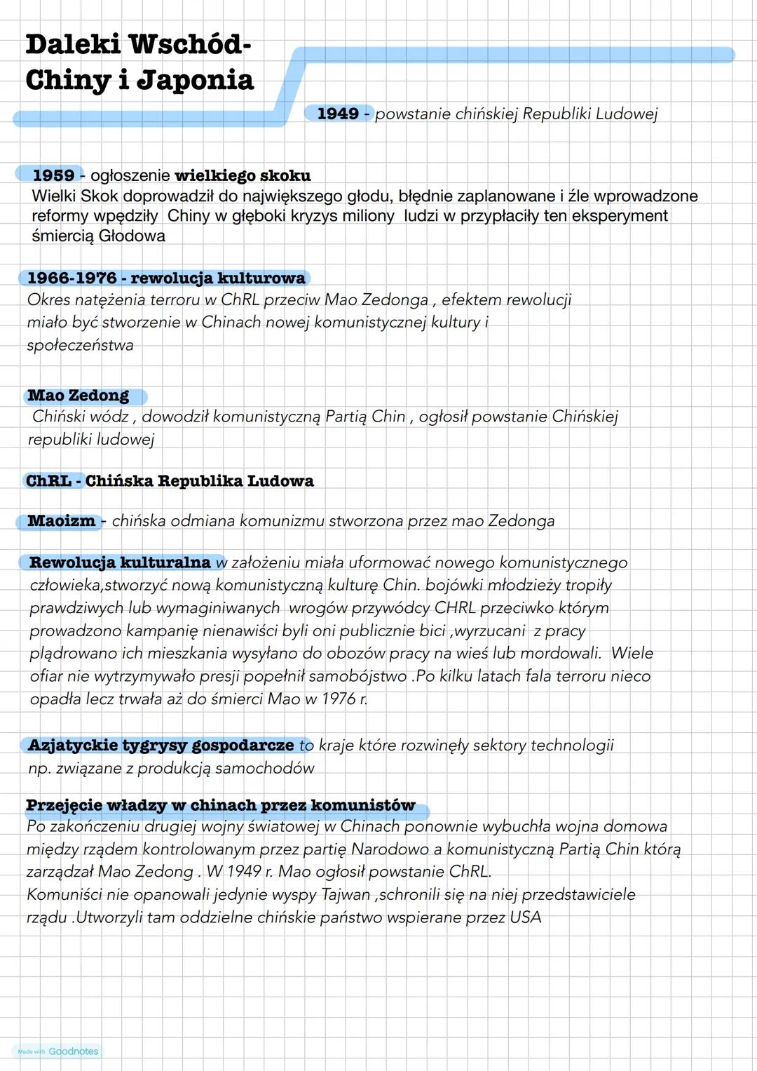 # Daleki Wschód-
Chiny i Japonia
1949 powstanie chińskiej Republiki Ludowej
1959 ogłoszenie wielkiego skoku
Wielki Skok doprowadził do naj