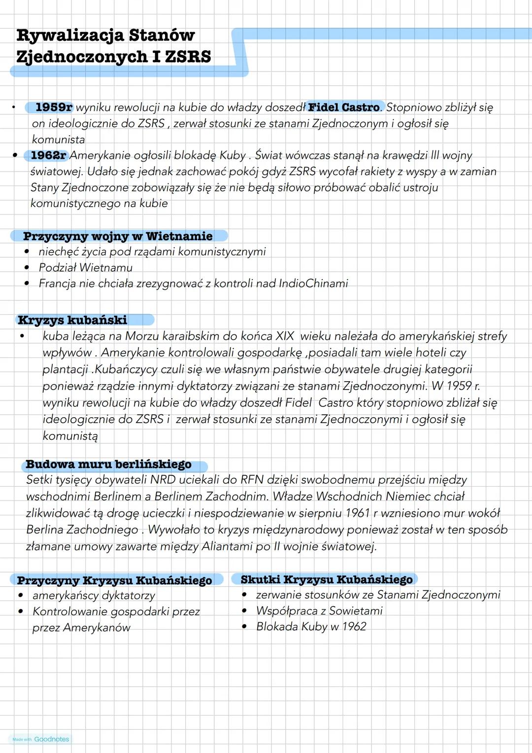 # Rywalizacja Stanów
Zjednoczonych I ZSRS
* 1959r wyniku rewolucji na kubie do władzy doszedł Fidel Castro. Stopniowo zbliżył się
on ideo