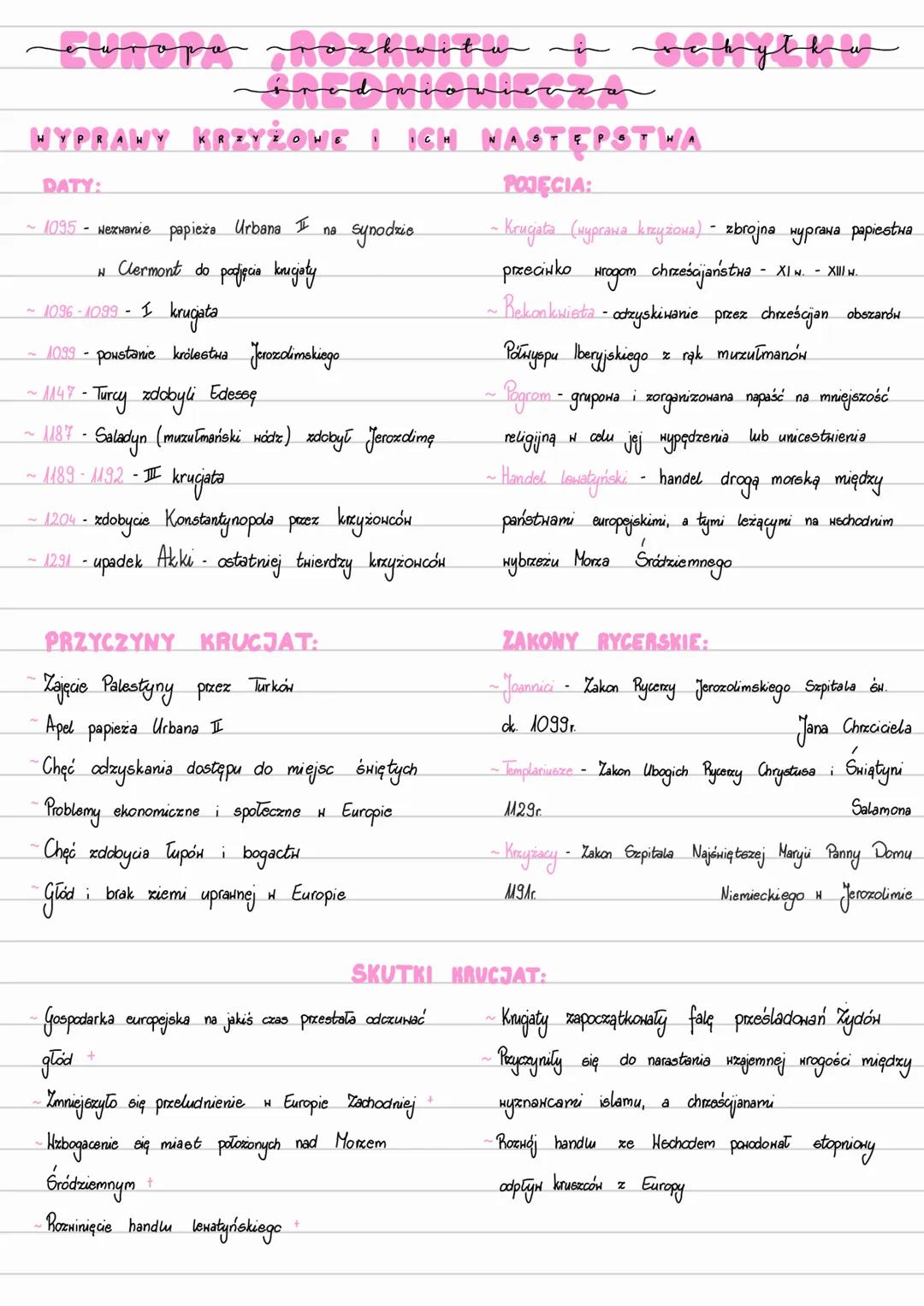 # europa vozkvita in schytka
órahmiovievca
MYPRAWY KRZYŻOWE I ICH NASTĘPSTWA
DATY:
- 1095 - Nexwanie papieża Urbana I na synodzie
H Clerm