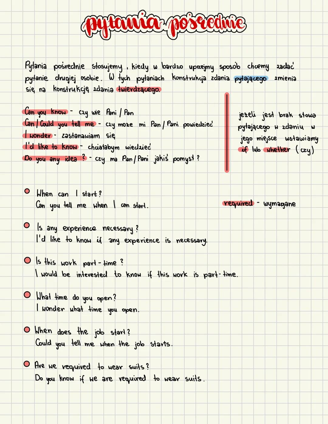 # pytania posrcimie
Pytania pośrednie stosujemy, kiedy w bardzo uprzejmy sposób chcemy zadać
pytanie drugiej osobie. W tych pytaniach konst