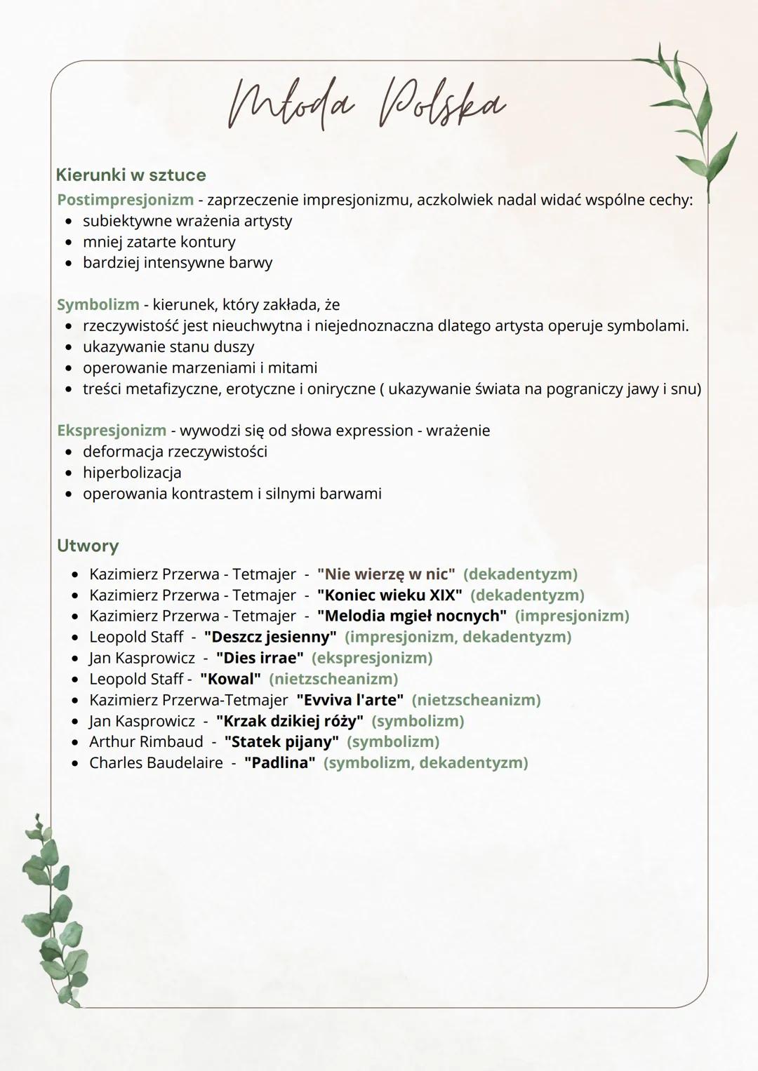 # Młoda Polska
POCZĄTEK: Lata 90 XIX wieku poczucie bankructwa dotychczasowych ideałów i
wierzeń
KONIEC: epoki to 1918r. powrót Polski na m
