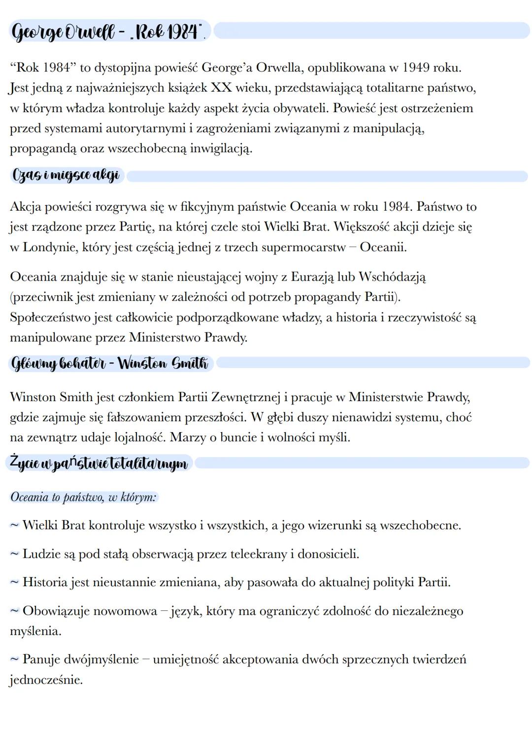 --- OCR Start ---
George Orwell - Rok 1984".
"Rok 1984" to dystopijna powieść George'a Orwella, opublikowana w 1949 roku.
Jest jedną z najwa