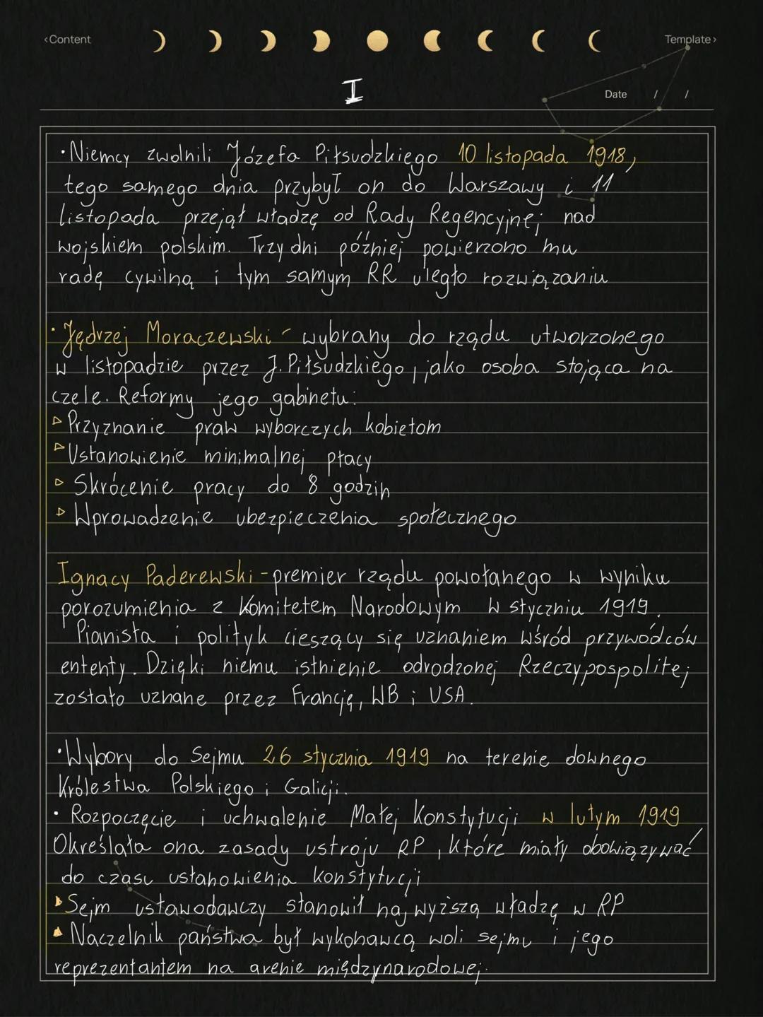 <Content )))...(☐(
I
Date
•Niemcy zwolnili Józefa Piłsudzkiego 10 listopada 1918,
tego samego dnia przybył on do Warszawy i 11
listopada prz