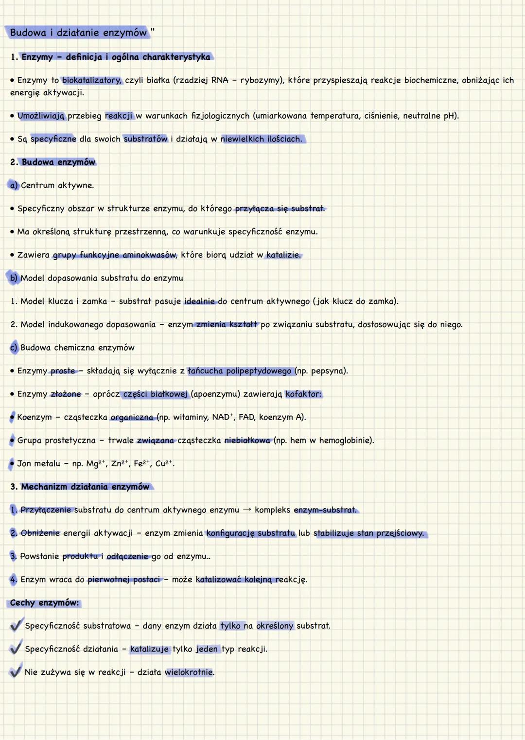 --- OCR Start ---
Budowa i działanie enzymów "
1. Enzymy – definicja i ogólna charakterystyka
• Enzymy to biokatalizatory, czyli białka (rza