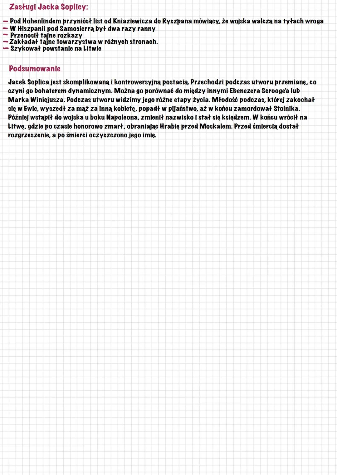 # Jacek Soplica - charakterystyka
Jacek Soplica jest bohaterem
powieści „Pan Tadeusz"
autorstwa Adama Mickiewicza.
Jest on ojcem Tadeusza S