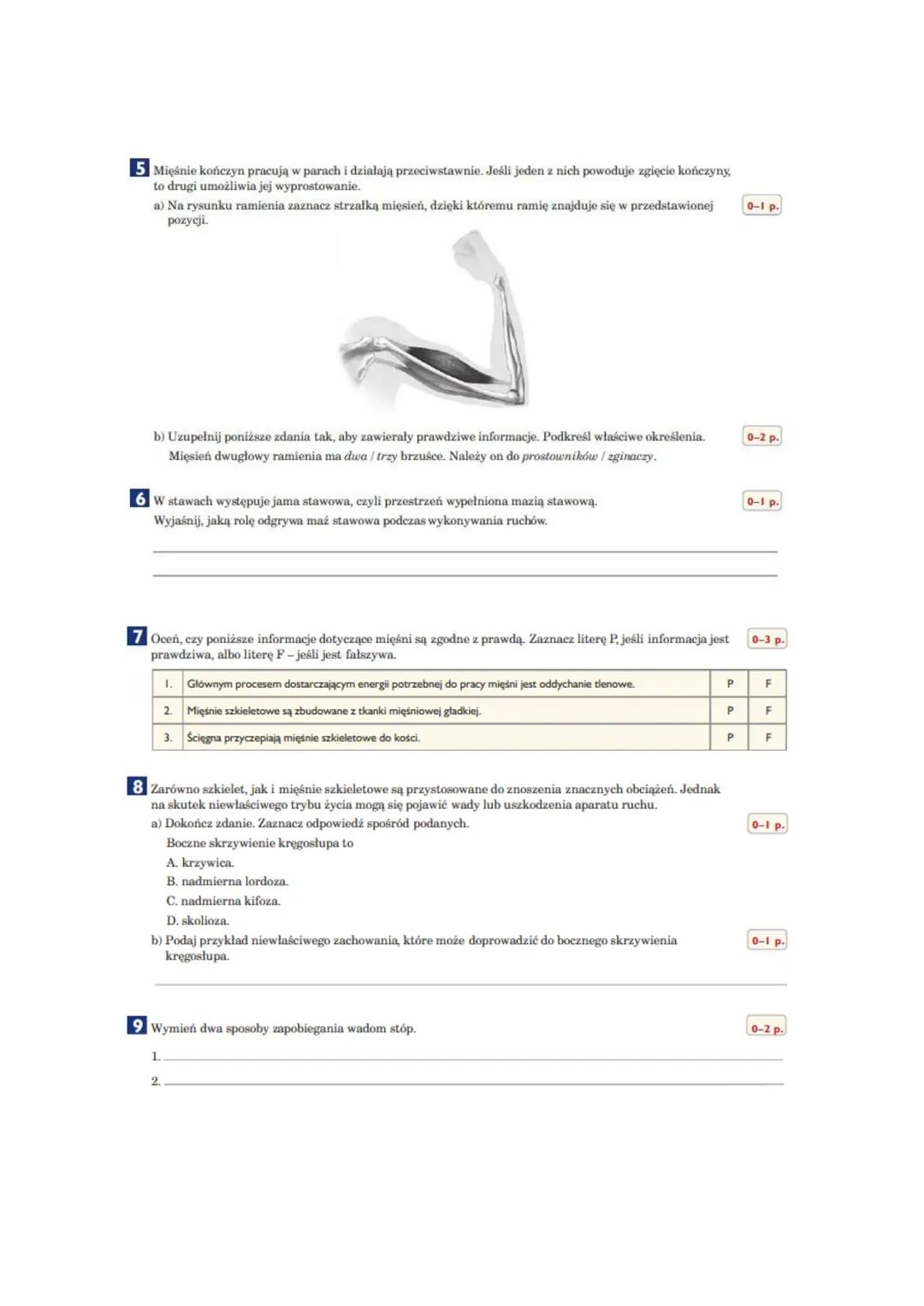 --- OCR Start ---
Imię i nazwisko:
Klasa:
Grupa: A
1 Zaznacz trzy spośród podanych funkcji, które dotyczą szkieletu.
A. Stanowi rusztowanie