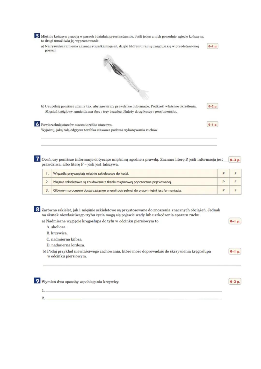 --- OCR Start ---
Imię i nazwisko:
Klasa:
Grupa: A
1 Zaznacz trzy spośród podanych funkcji, które dotyczą szkieletu.
A. Stanowi rusztowanie