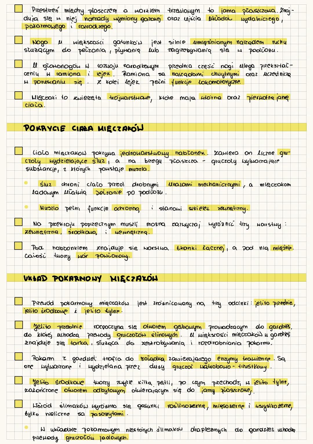 --- OCR Start ---
☐
☐
☐
☐
☐
)
mięczaki
Nięczaki xasiedlity prawie caią kule xlemsto, pizy czym edecydowana
większość gatunków zyje w morrach