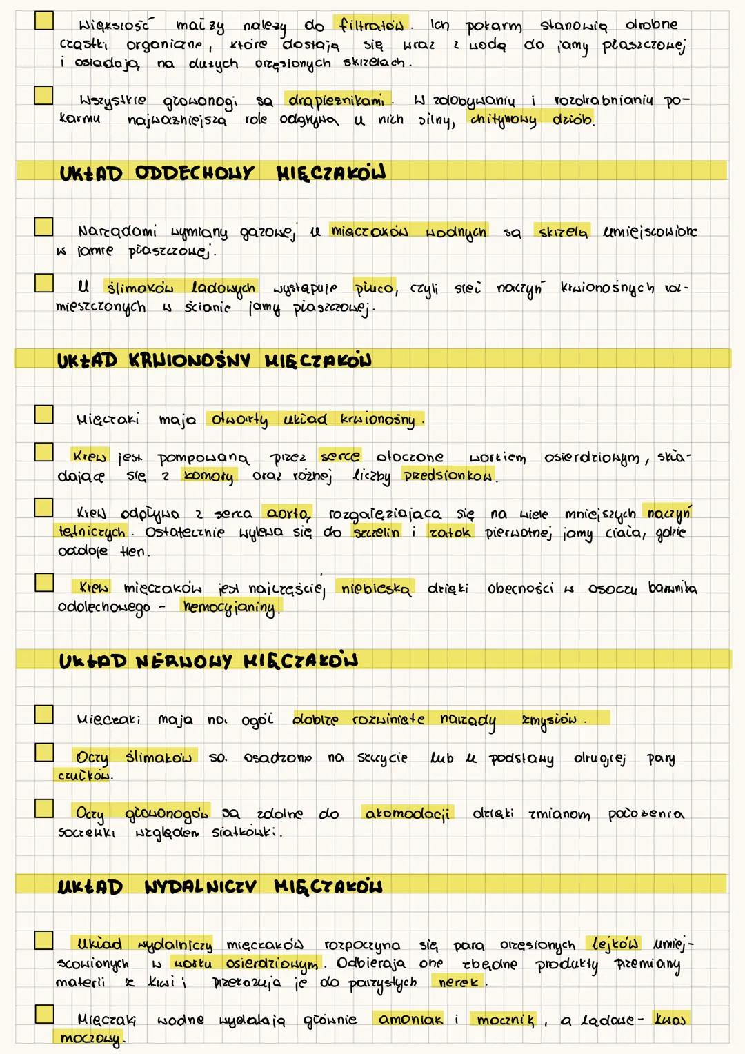 --- OCR Start ---
☐
☐
☐
☐
☐
)
mięczaki
Nięczaki xasiedlity prawie caią kule xlemsto, pizy czym edecydowana
większość gatunków zyje w morrach