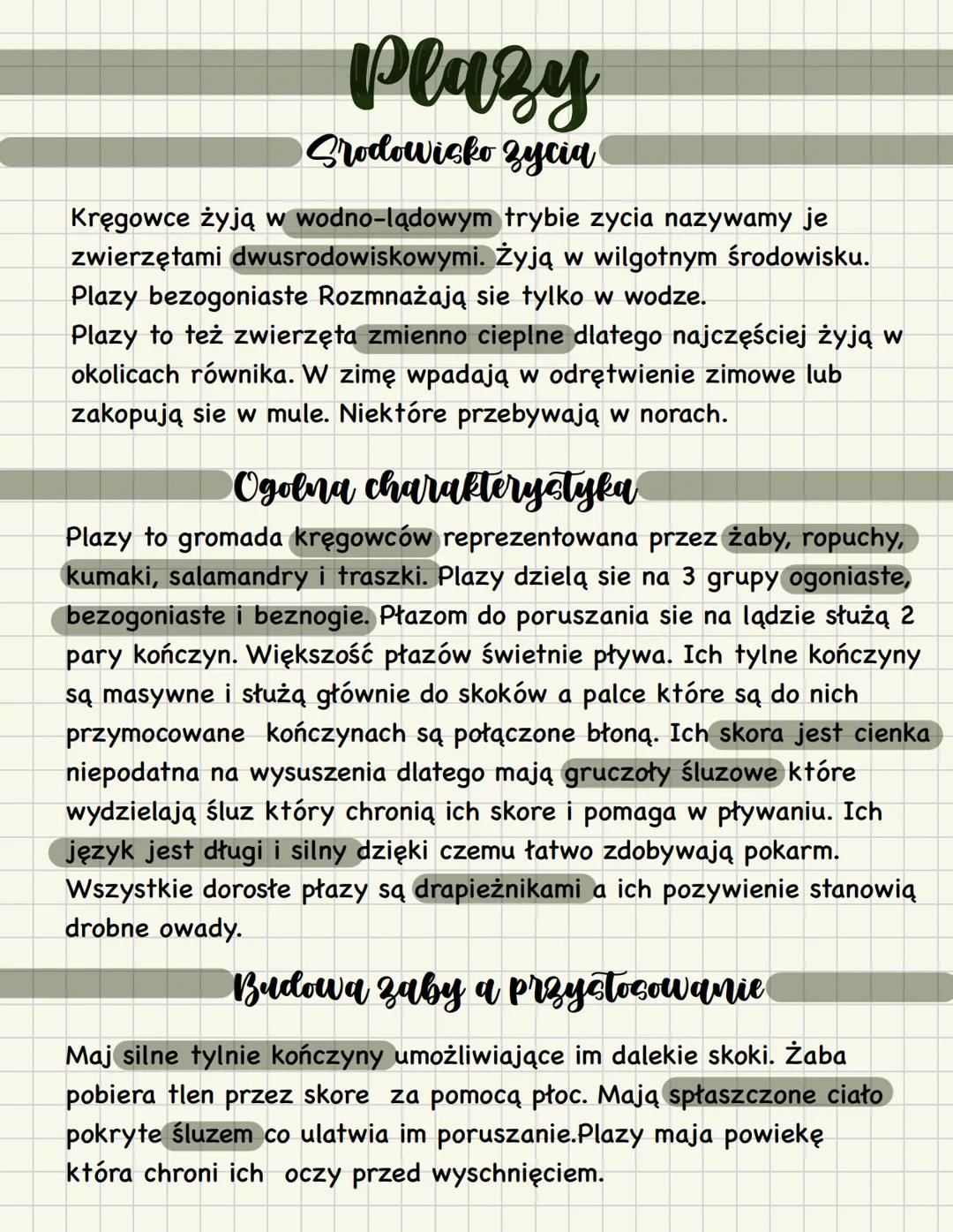 # Plazy
## Crodowisko zycia
Kręgowce żyją w wodno-lądowym trybie zycia nazywamy je
zwierzętami dwusrodowiskowymi. Żyją w wilgotnym środowi