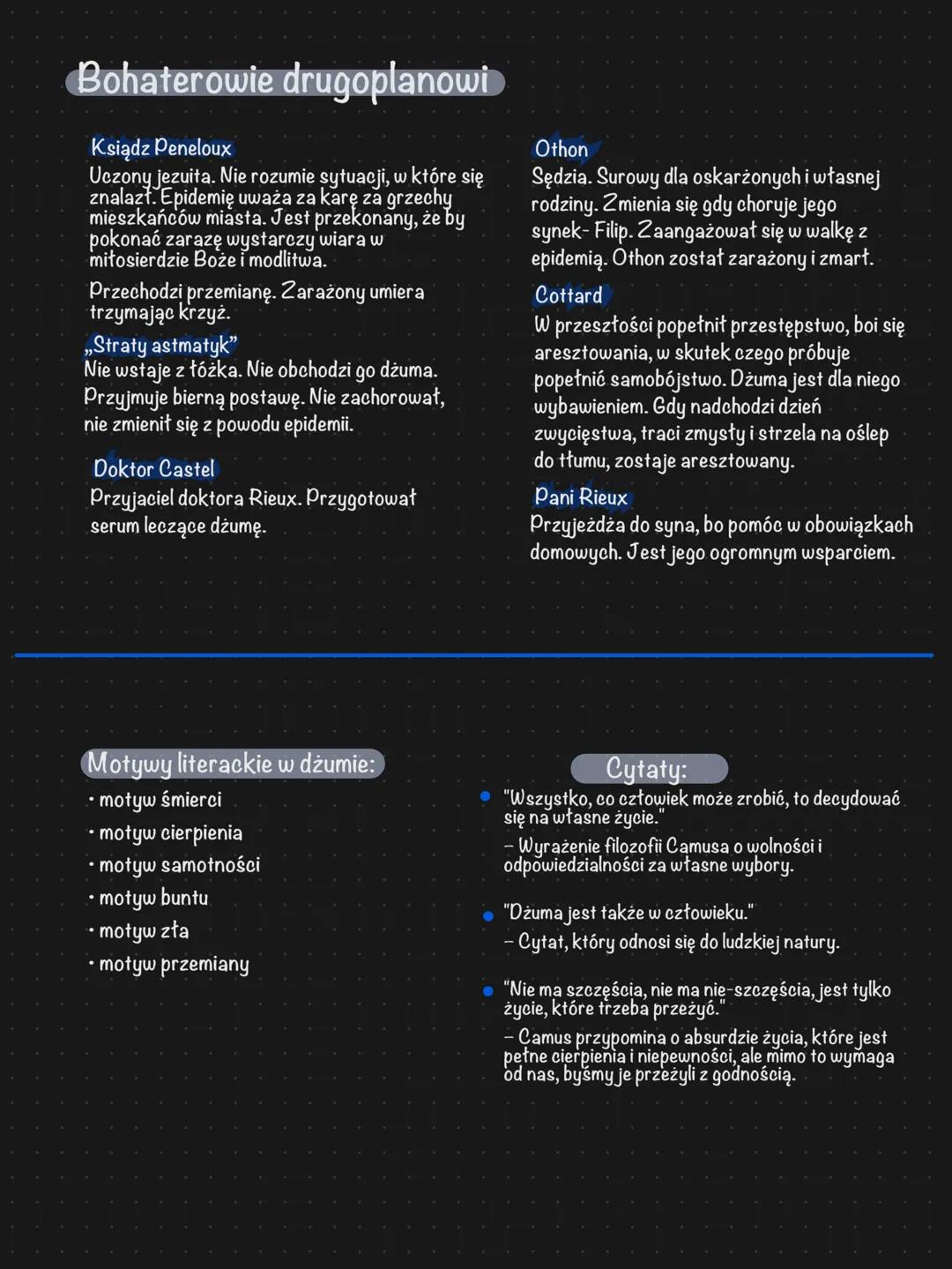 --- OCR Start ---
DŽUMA
Geneza
Albert Camus
Dżuma to jedna z najważniejszych powieści XX wieku, ukazała się w 1947r. (Dwa lata to
zakończeni