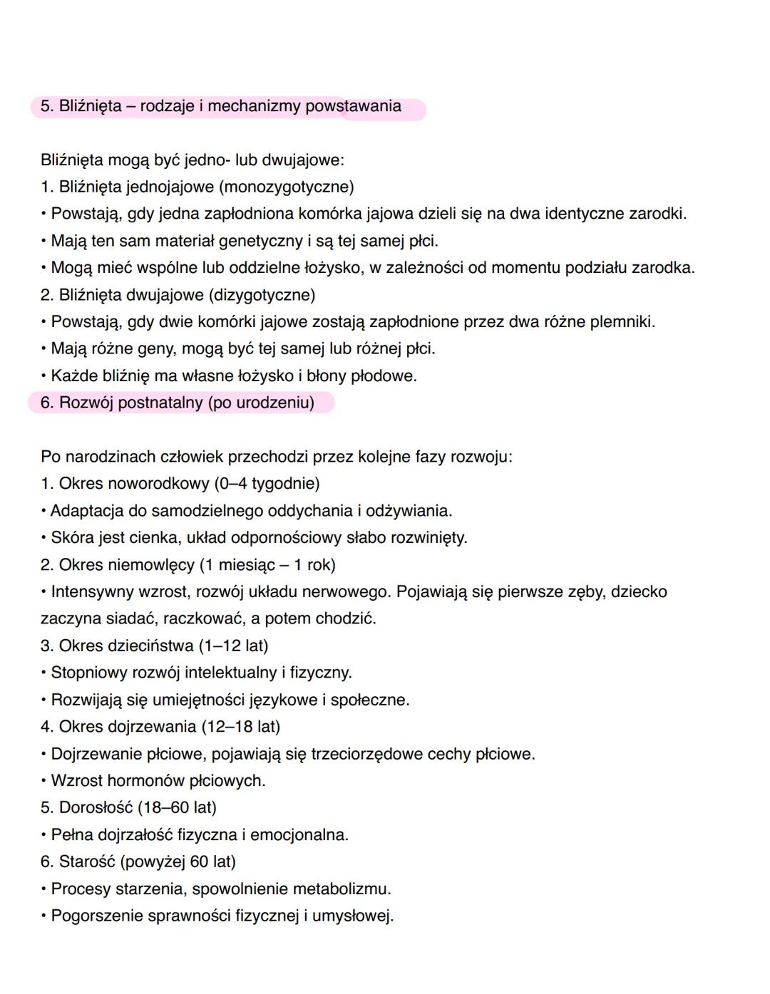 Rozwój człowieka - prenatalny i postnatalny
Rozwój człowieka można podzielić na dwa główne okresy:
1. Rozwój prenatalny (przed urodzeniem)
