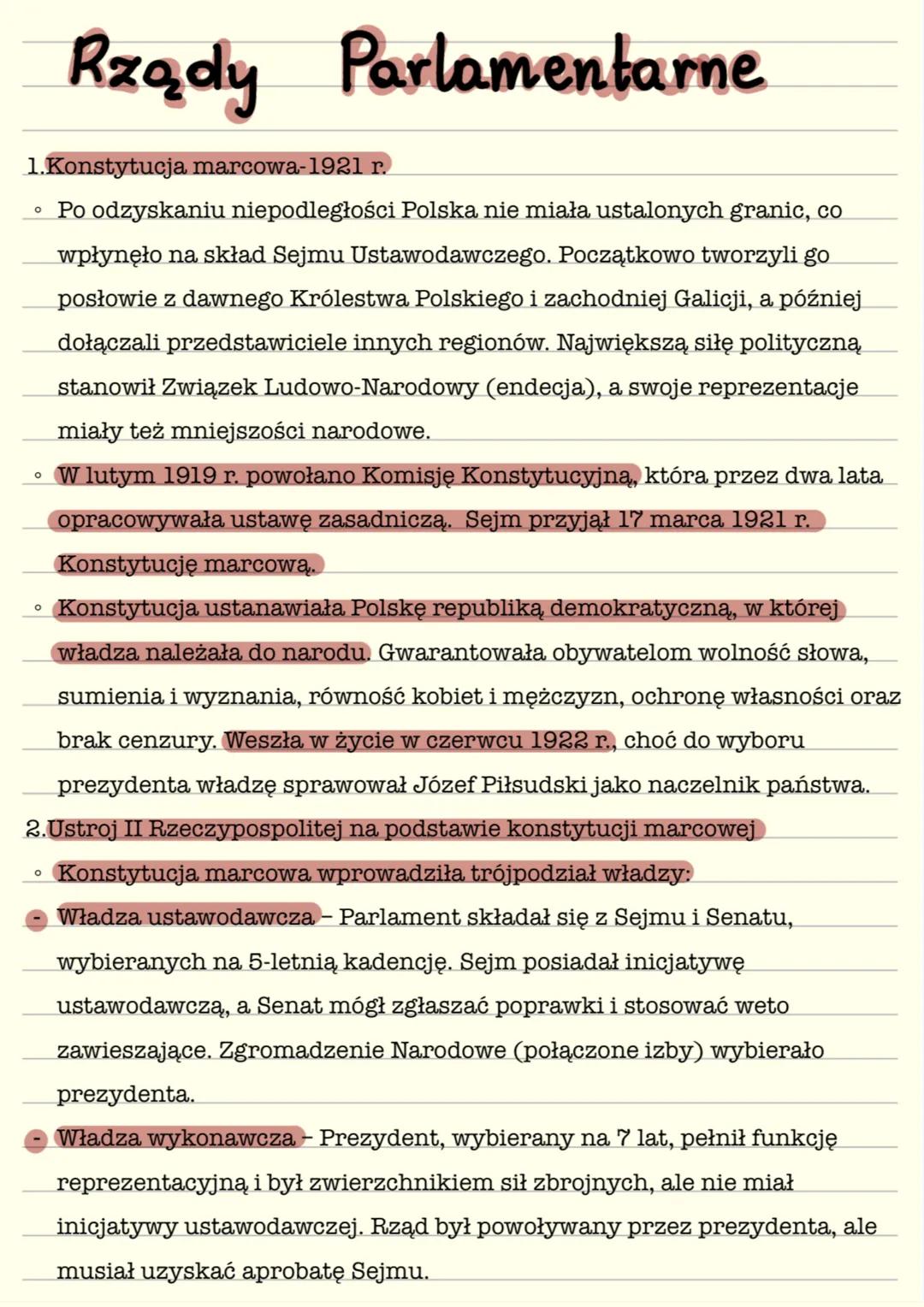# Rządy Parlamentarne
1.Konstytucja marcowa-1921 r.
* Po odzyskaniu niepodległości Polska nie miała ustalonych granic, co
wpłynęło n