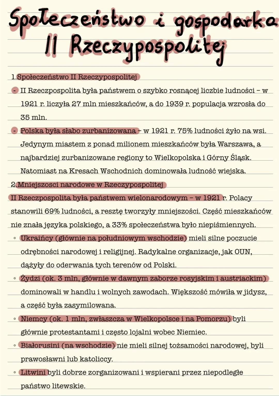 --- OCR Start ---
Społeczeństwo i gospodarka
II Rzeczypospolity
1.Społeczeństwo II Rzeczypospolitej
- II Rzeczpospolita była państwem o szyb