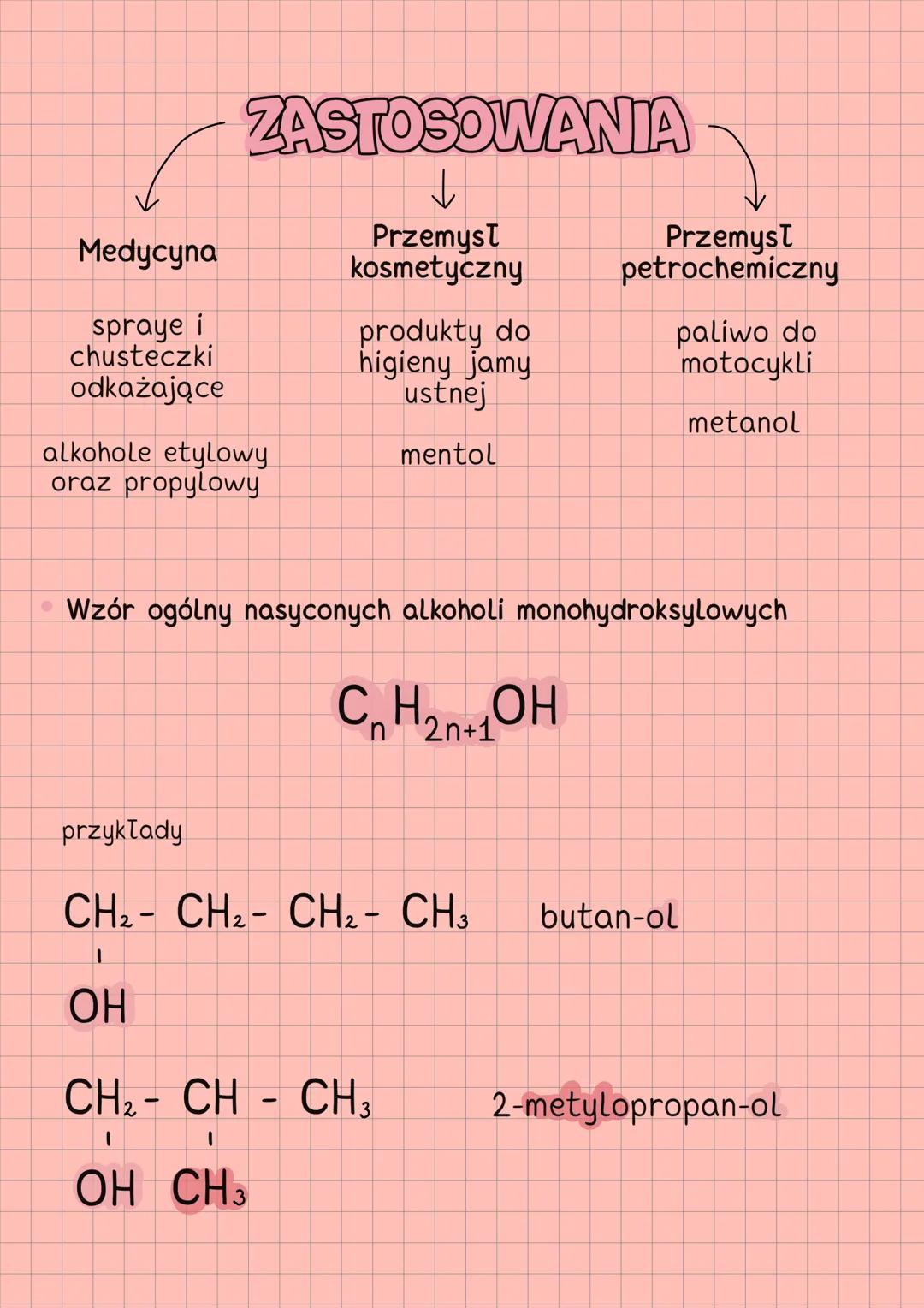 --- OCR Start ---
ALKOHOLE
MONOHYDROKSYLOWE
Co to są alkohole?
to jednofunkcyjne pochodne węglowodorów,
zawierają grupe hydroksylową (OH)
Wz