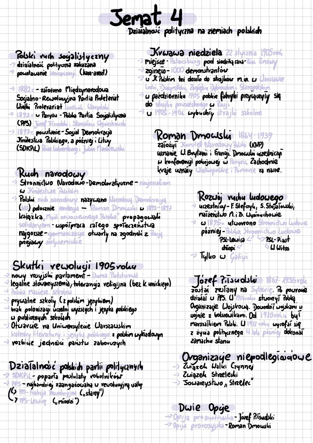 # Jemat 4
Działalność polityczna na ziemiach polskich
Polski ruch sojalistyczny
- działalność politycana zakazana
powstawanie conspiracji