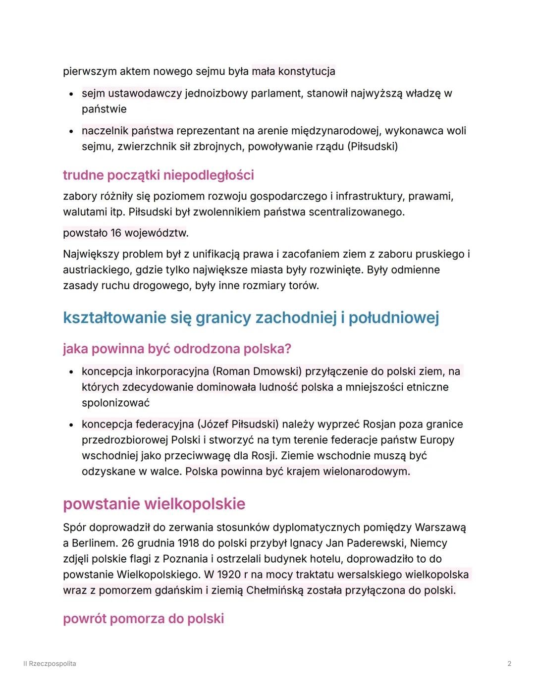 --- OCR Start ---
II Rzeczpospolita
odrodzenie Rzeczypospolitej
pierwsze ośrodki władzy
- w królestwie polskim w Warszawie powstała rada reg