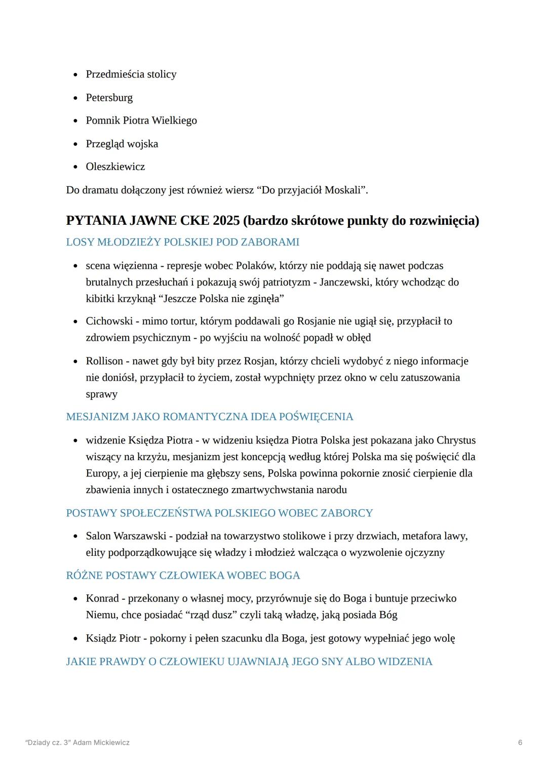 # “Dziady cz. 3” Adam Mickiewicz
Dramat ma związek z represjami, które spadły na Polaków po upadku powstania
listopadowego. Mickiewicz zwra