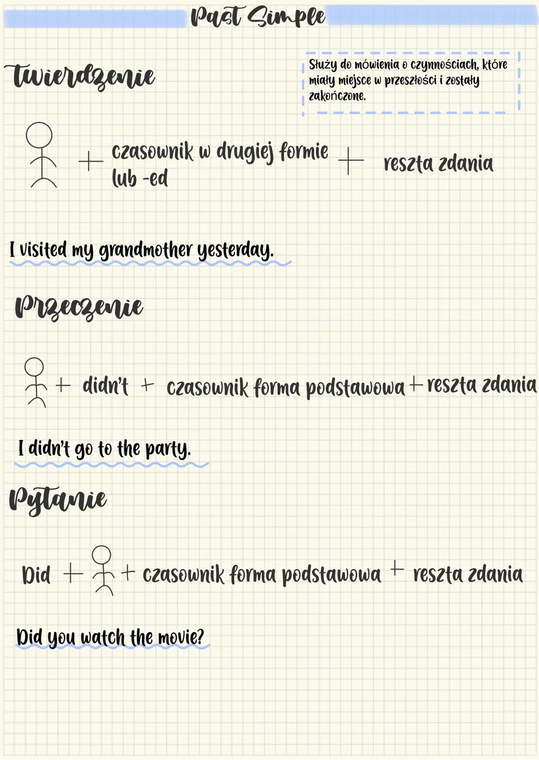 --- OCR Start ---
Past Simple
Twierdzenie
Służy do mówienia o czynnościach, które
miały miejsce w przeszłości i zostały
zakończone.
옷 + czas