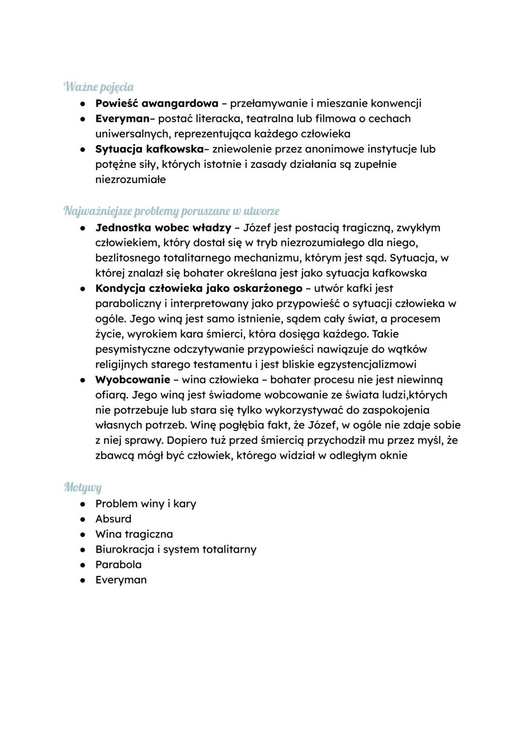 --- OCR Start ---
Autor: Franz kafka
Proces
Geneza: kafka pisał proces intensywnie przez kilka miesięcy w 1914 roku.
Porzucił jednak niedoko