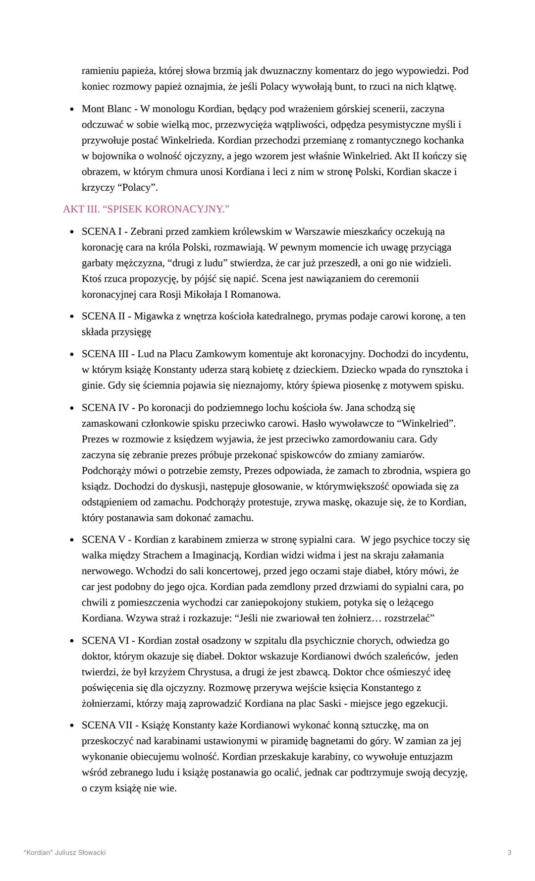 # "Kordian" Juliusz Słowacki
Dramat podejmuje tematykę niepodległościową, jest polemiką z mesjanizmem
przedstawionym w "Dziadach cz.3" i kr