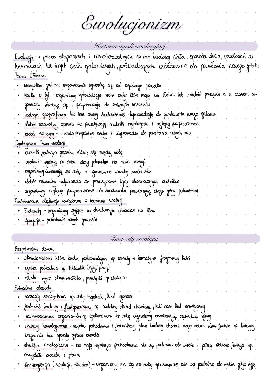 # Ewolucjonizm
Historia mysli ewolucyjnej
Ewolucja -> proces stopniowych i nieodwracalnych zmian budowy ciała, sposobu życia, upodobań po-