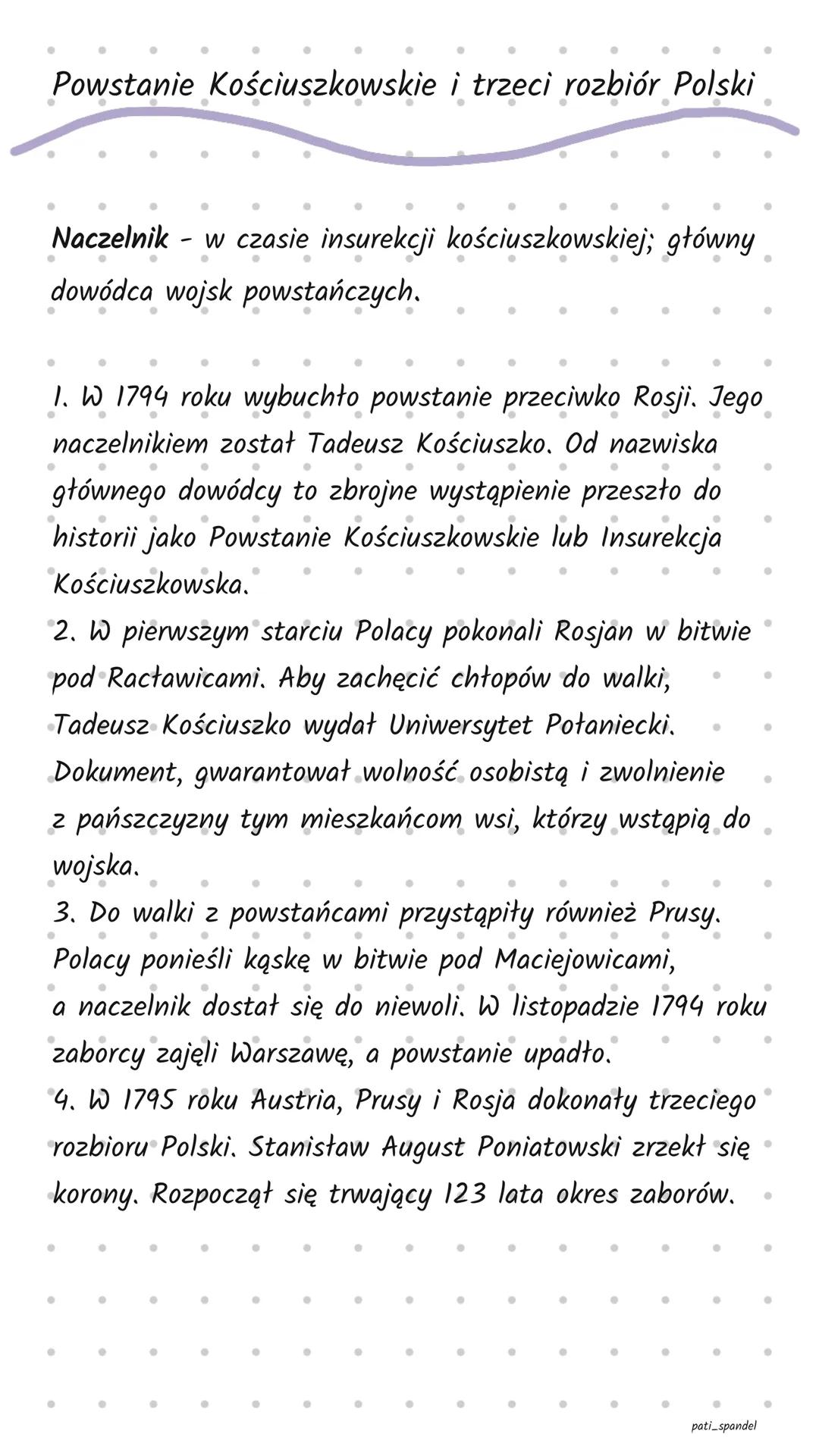 Powstanie Kościuszkowskie i trzeci rozbiór Polski
Naczelnik - w czasie insurekcji kościuszkowskiej; główny
dowódca wojsk powstańczych.
1.
