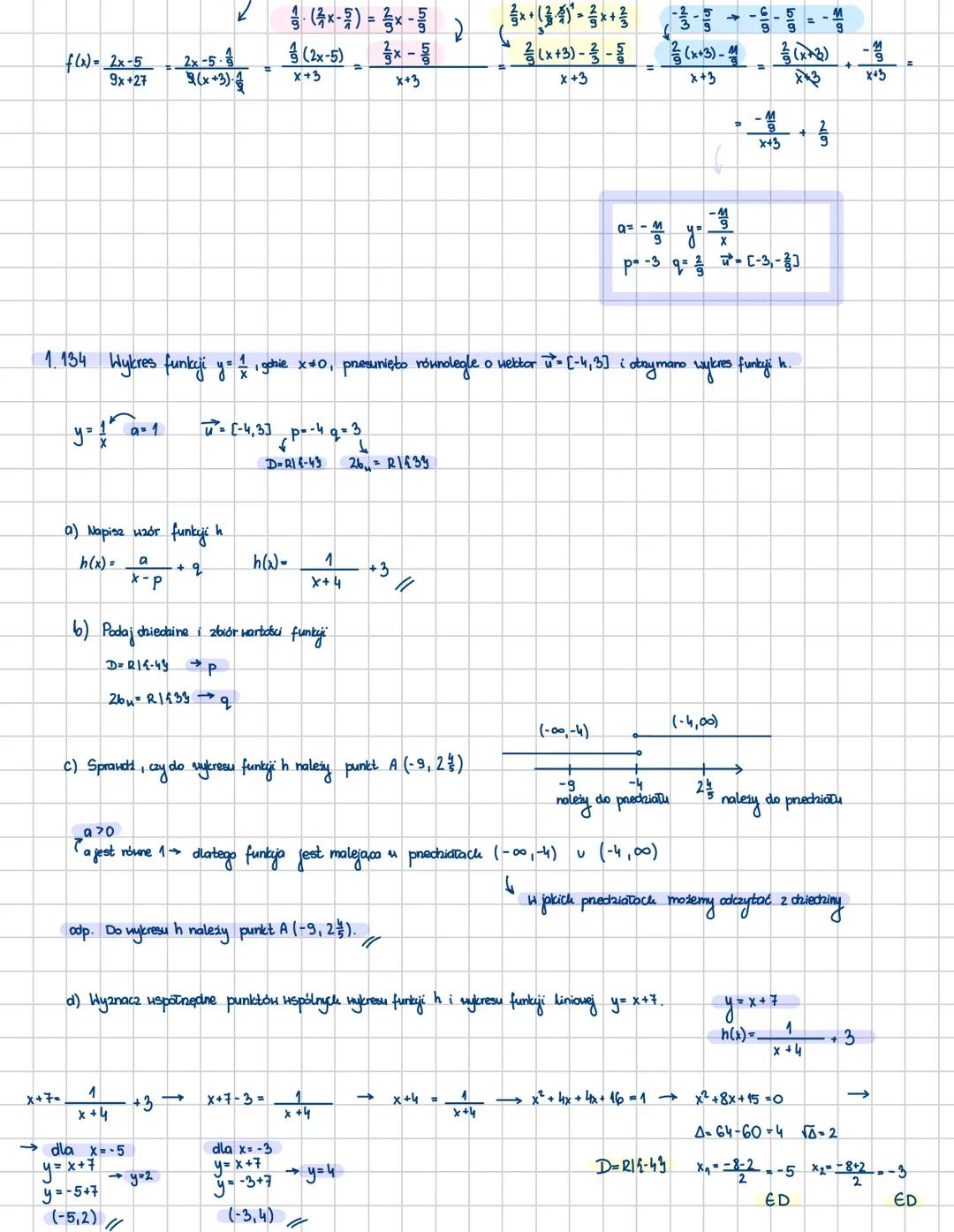 FUNKCJA HOMOGRAFICZNA
wykresem f. homograficznej jest hiperbola, która przecina oś:
y = \frac{Ax + B}{Cx + D}
- OX w punkcie ( -\frac{D}{C},