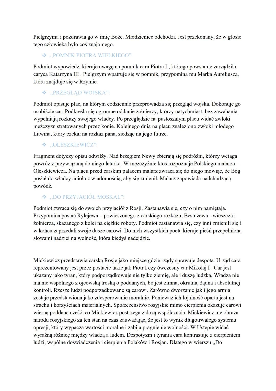 # DZIADY CZ.III
1. GENEZA UTWORU:
* Kontekst biograficzny - po powstaniu listopadowym Mickiewicz osiadł we Francji,
gdzie tworzył dla W